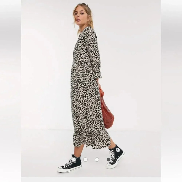 ASOS Design Leopard Button Down Tiered Smock Maxi Dress, Size 4 NWT - Picture 10 of 12